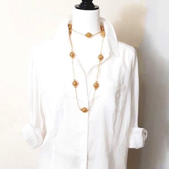 Gold Long Beaded Necklace Faux Pearl Seed Bead NEW - Picture 3 of 6